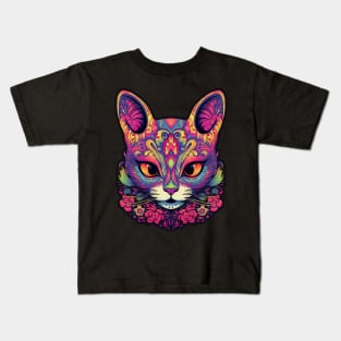 Tropical Sunrise Sugar Skull Cat Kids T-Shirt